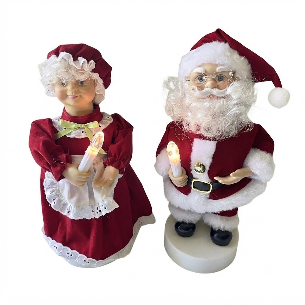 Vintage Mr Mrs Claus Lighted Candle Musical Christmas Figure Decor Holiday Santa